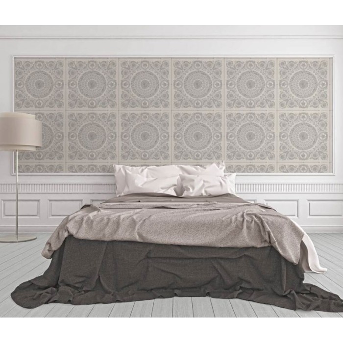 Papel pintado barroco de círculos floral y ornamental plateado -  219-2046