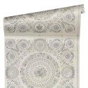 Papeldecor|Papier peint baroque circulaire floral et ornemental argenté|Papier Peint