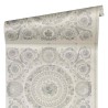Papeldecor|Papier peint baroque circulaire floral et ornemental argenté|Papier Peint