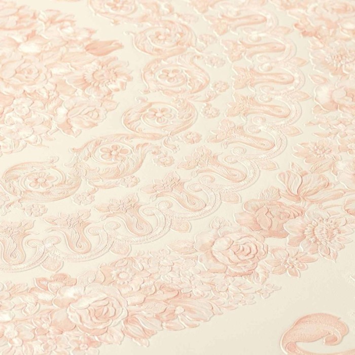 Papeldecor|Papier peint baroque à cercles floraux et ornementaux rose et nacré|Papier Peint