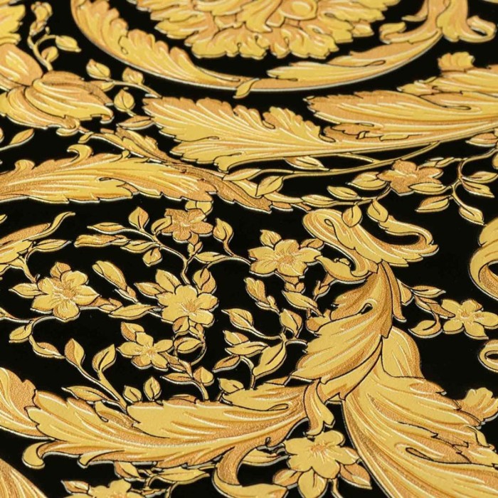 Papeldecor|Papier peint classique ornemental avec texture métallisée or et noir|Papier Peint