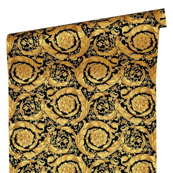 Papeldecor|Klassische Ornamenttapete mit gold- und schwarzmetallisierter Struktur|Tapeten