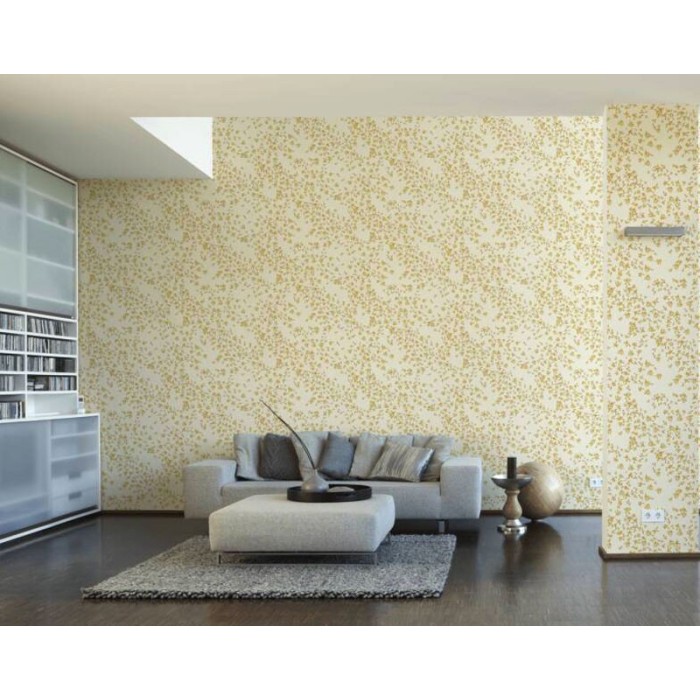 Papeldecor|Small flowers wallpaper, white and gold metallic|Wallpaper