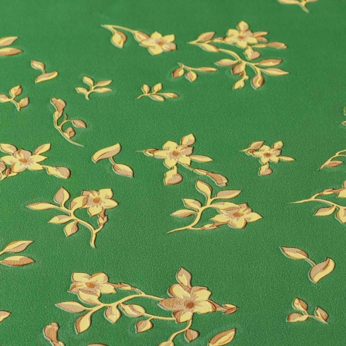 Papeldecor|Tapete mit kleinen Blumen metallisiert in Grün und Gold|Tapeten