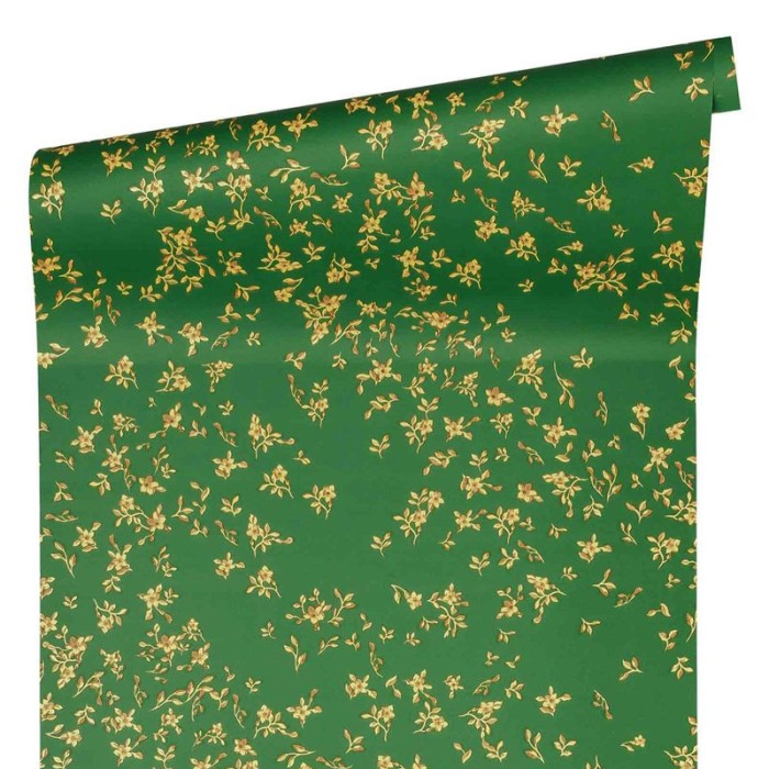 Papeldecor|Tapete mit kleinen Blumen metallisiert in Grün und Gold|Tapeten