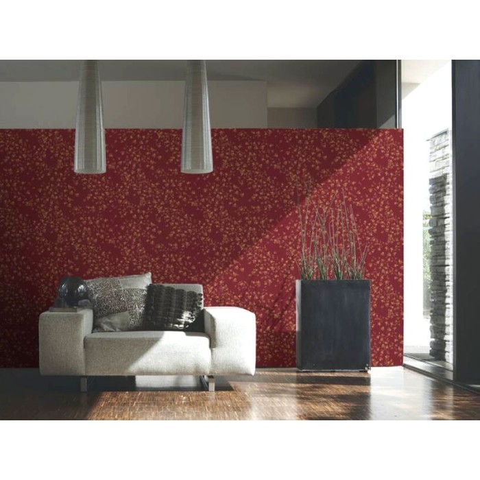 Papeldecor|Small flowers wallpaper, red and gold metallic|Wallpaper