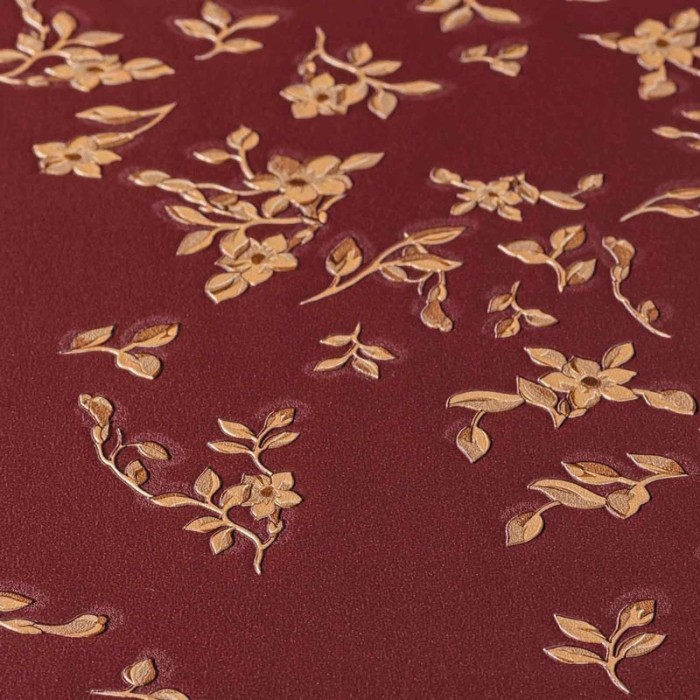 Papeldecor|Papel pintado flores pequeñas metalizado rojo y dorado|Papel Pintado