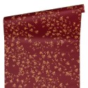 Papeldecor|Tapete mit kleinen Blumen metallisiert in Rot und Gold|Tapeten