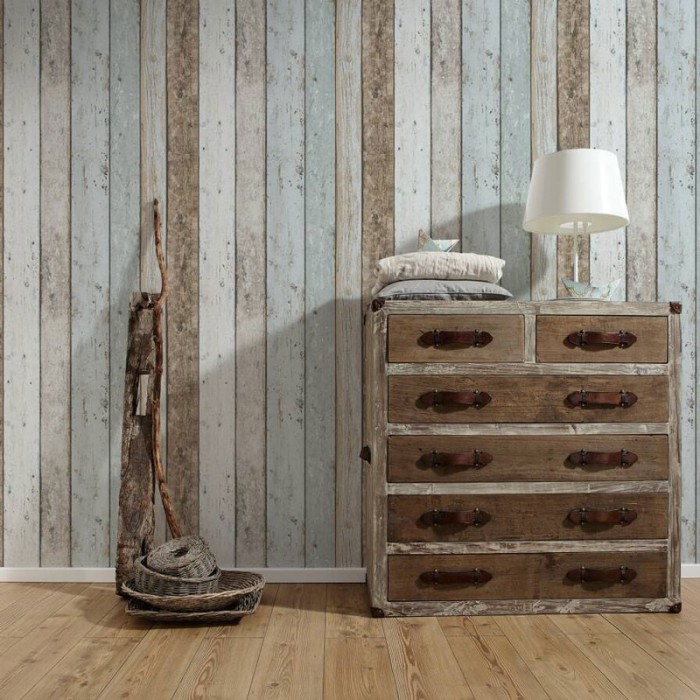 Papeldecor|Wallpaper vintage blue and turquoise wood panels|Wood Imitation