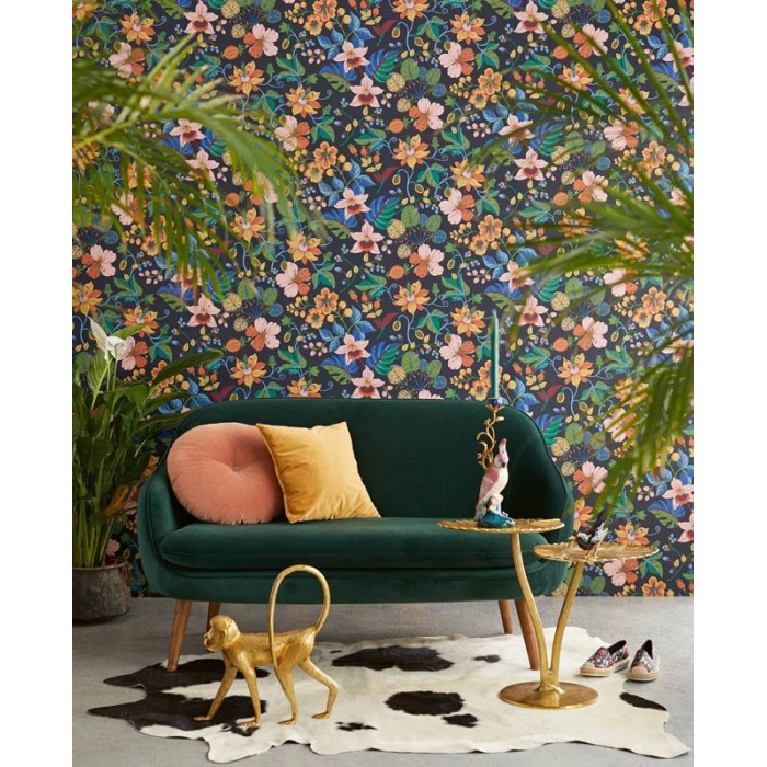 Eijffinger|Papier peint floral noir multicolore en relief|Papier Peint