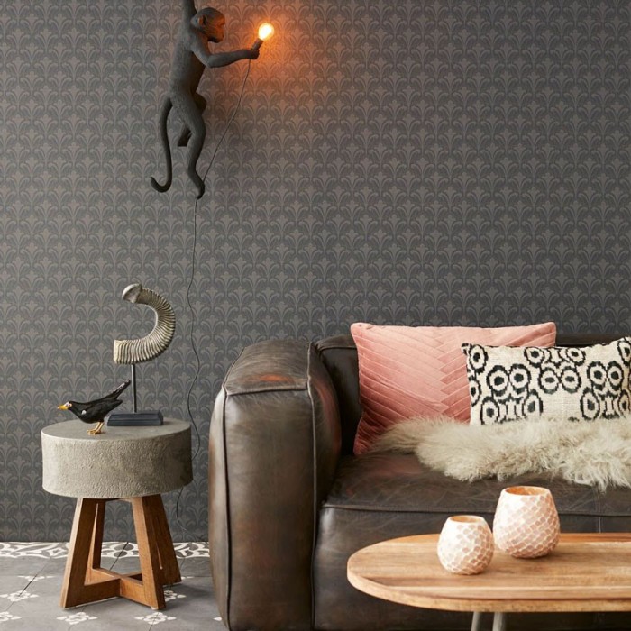 Eijffinger|Romantische Tapete Lilien Relief grau schwarz|Tapeten