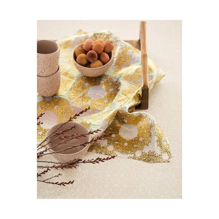 Eijffinger|Papier peint romantique petites fleurs brodées beige et blanc|Papier Peint