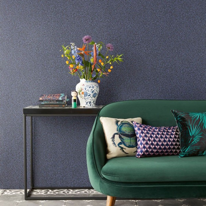 Eijffinger|Moderne Tapete kleine Blumen blau schwarz glänzend|Tapeten