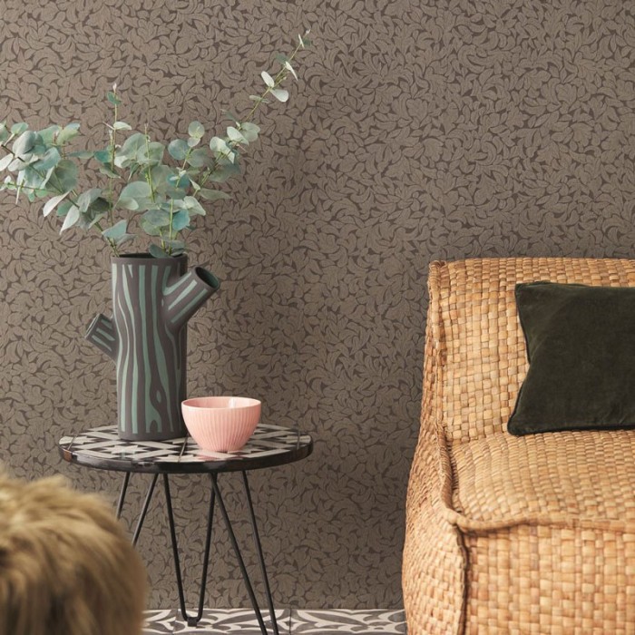 Papel pintado hojas relieve marrón taupe romántico - Eijffinger Carmen 392552