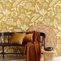 Eijffinger|Floral wallpaper with dyed ochre yellow fabric look|Wallpaper
