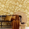 Eijffinger|Floral wallpaper with dyed ochre yellow fabric look|Wallpaper