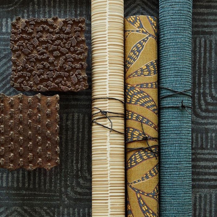 Papel pintado rayas verde azulado étnico - Eijffinger Terra 391544