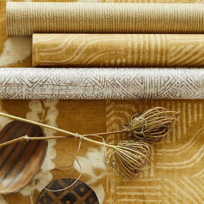 Eijffinger|Papel pintado étnico tela tejida gruesa rayas amarillo camel|Papel Pintado