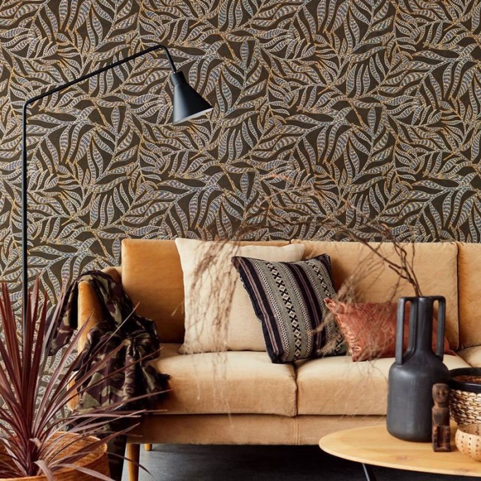 Eijffinger|Tapete modern ethnisch floral in Blau und Braun|Tapeten