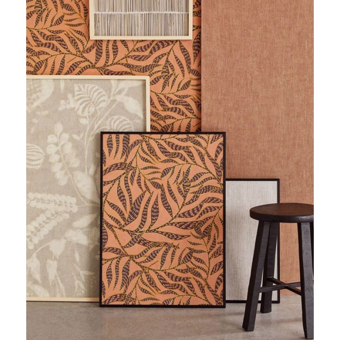 Eijffinger|Papel pintado terracota hojas relieve brillo moderno|Papel Pintado