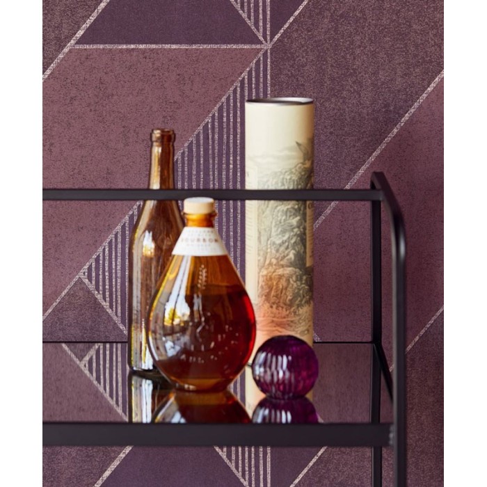Eijffinger|Elegant geometric wallpaper in aubergine red and copper|Wallpaper