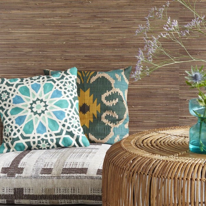 Papel pintado étnico imitación esterilla o tela de rafia con textura -  219-2094