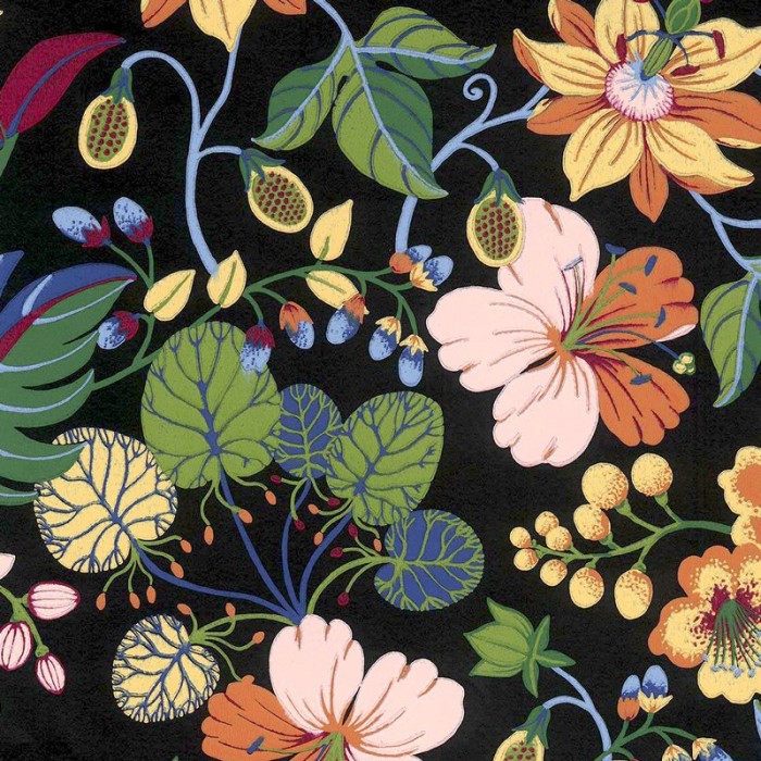 Papeldecor|Wallpaper black with large multicolor flowers in relief|Wallpaper