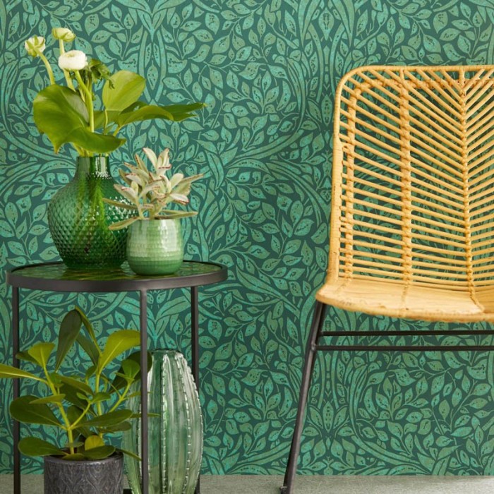 Papeldecor|Papier peint fleurs entrelacées style ornemental vert|Papier Peint