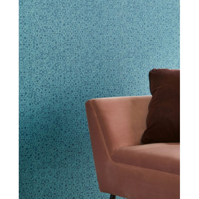 Papeldecor|Wallpaper blue with small flowers embroidery and shine effect|Wallpaper