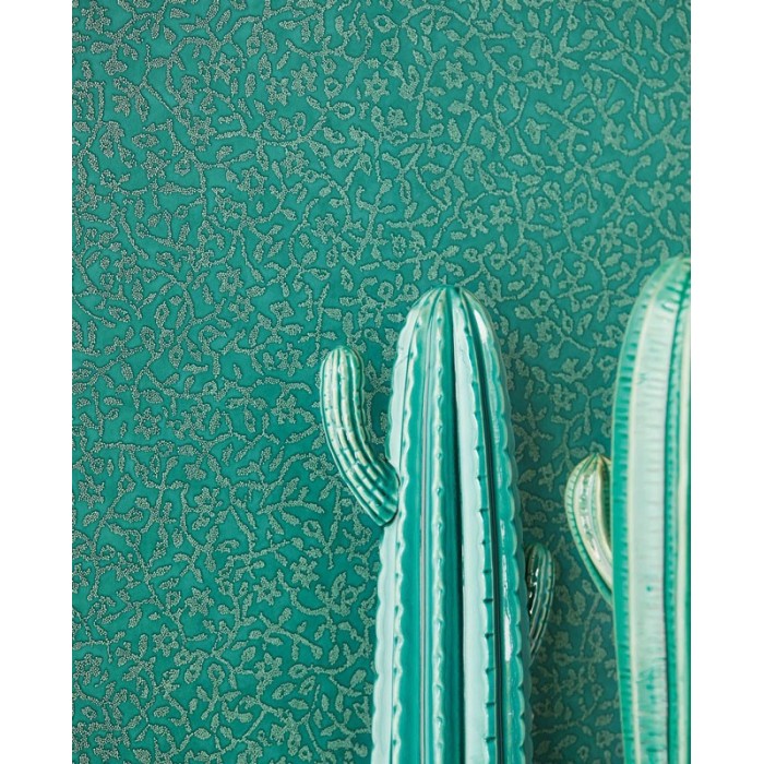 Papeldecor|Wallpaper effect small embroidered flowers with emerald green shine relief|Wallpaper