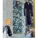 Papeldecor|Vliestapete Gefärbte Stoffoptik mit Blumen und Blättern, Blau|Tapeten