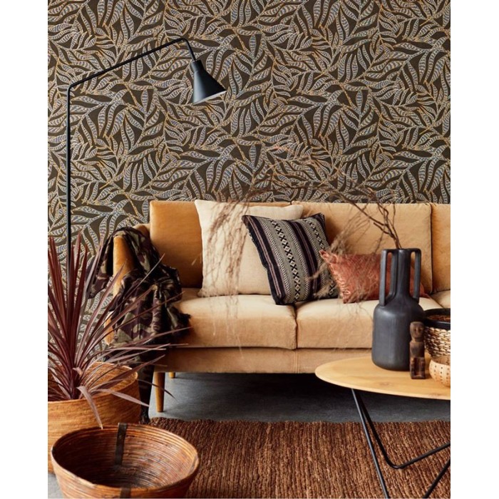 Papeldecor|Papier peint floral style ethnique moderne tons bleu et marron|Papier Peint