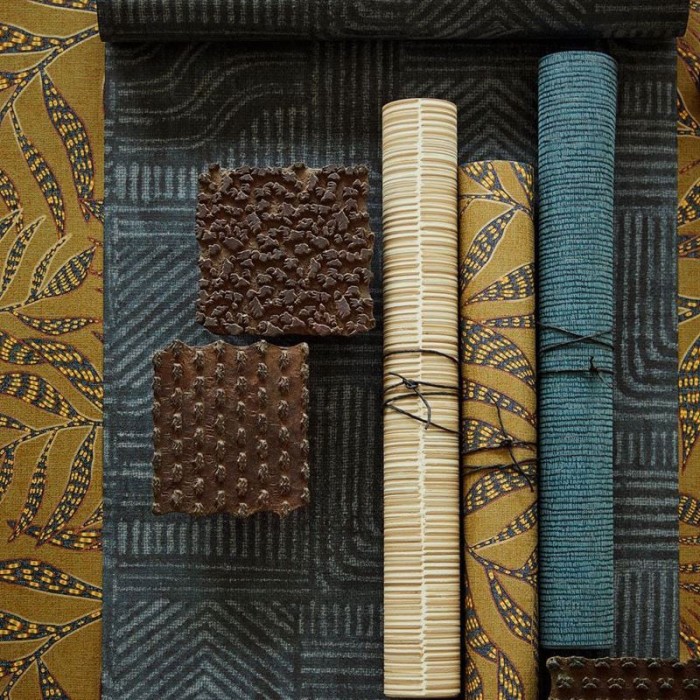 Papeldecor|Vliestapete Blätterdruck Ethnostil Ocker|Tapeten