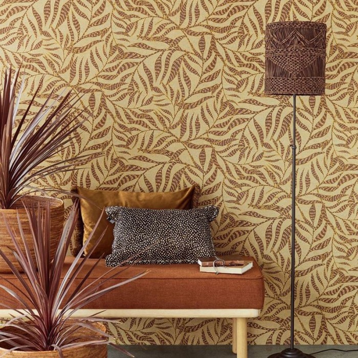 Papeldecor|Papier peint moderne motifs floraux avec feuilles en relief et brillantes|Papier Peint