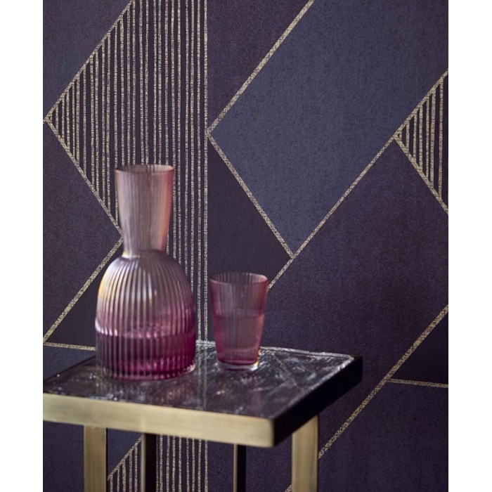 Papel pintado geométrico y elegante morado, violeta y dorado -  219-2207