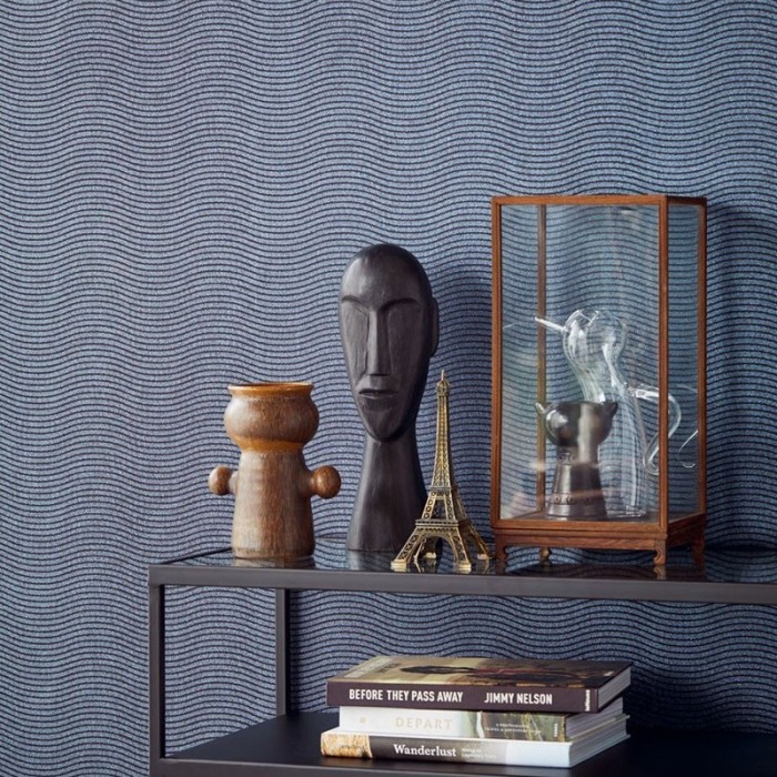 Papeldecor|Einfache und elegante Tapete mit Wellen-Effekt in Blau mit Glanz|Tapeten