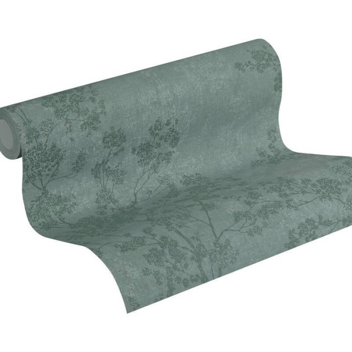 As Creation|Embossed tree branches wallpaper green|Wallpaper