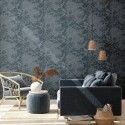 As Creation|Embossed tree branches wallpaper blue|Wallpaper