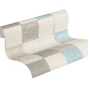 As Creation|Papier peint carreaux combinés blanc, gris, turquoise|Imitation Carreaux
