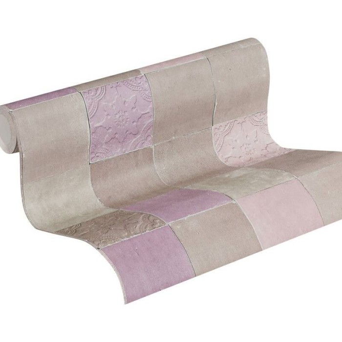 Papel pintado combinación azulejos gris y violeta - As Creation New Walls 374062