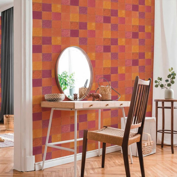 Papel pintado tipos azulejos combinados tonos naranjas - As Creation New Walls 374065