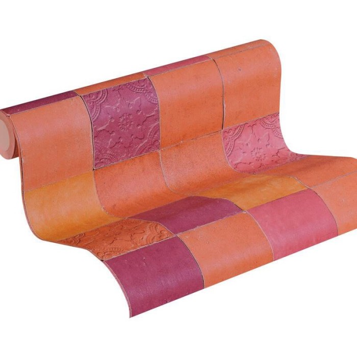 As Creation|Papier peint types de carreaux tons orange|Imitation Carreaux