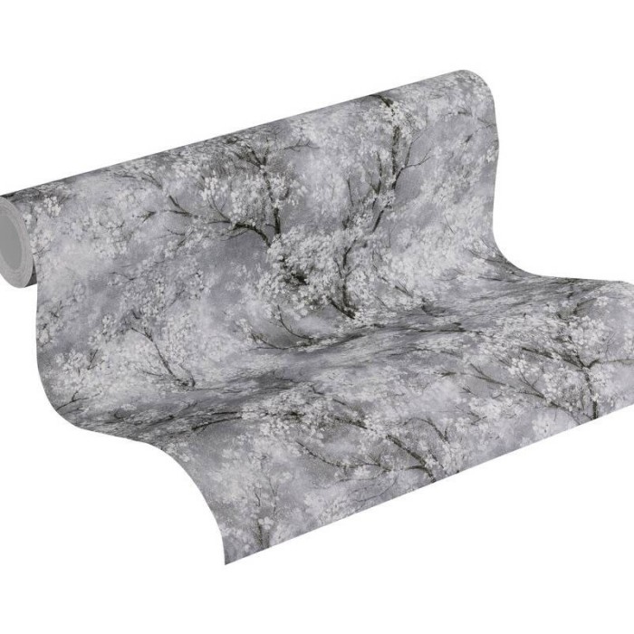 As Creation|Papel pintado árboles en flor brillo, estilo moderno gris|Oriental