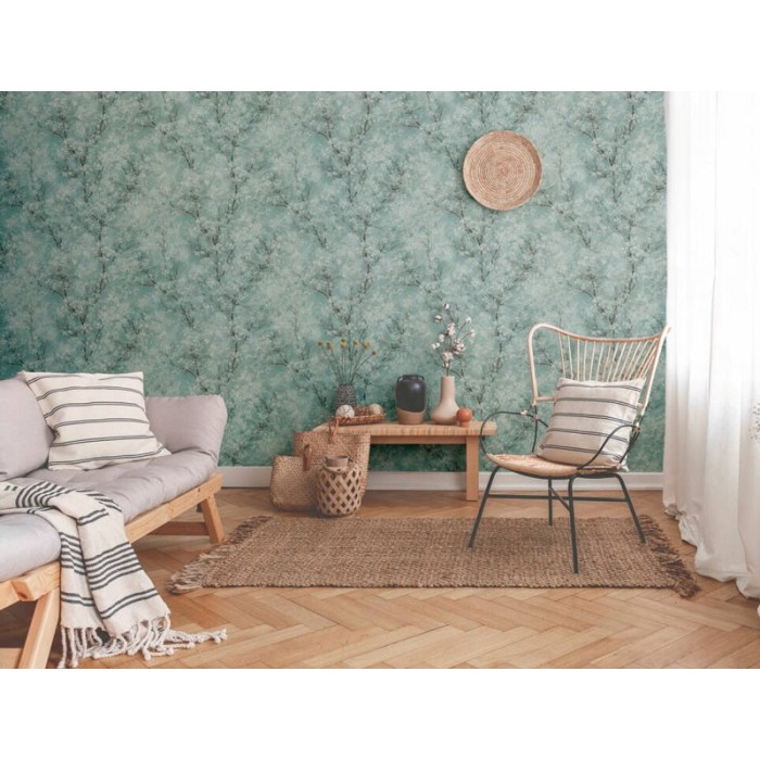 Papel pintado árboles en flor, estilo moderno verde pastel - As Creation New Walls 374203
