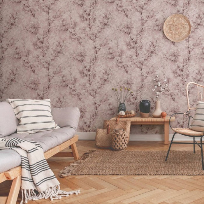 Papel pintado árboles florecidos estilo moderno rosa claro - As Creation New Walls 374204