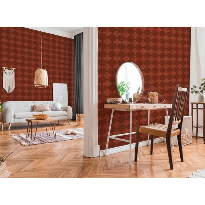 As Creation|Papier peint carreaux arabe marocain rouge terracotta|Imitation Carreaux