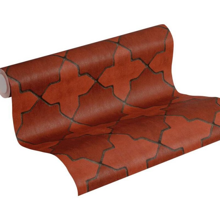 As Creation|Papier peint carreaux arabe marocain rouge terracotta|Imitation Carreaux