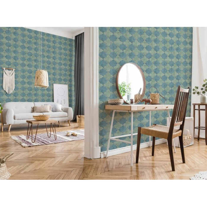 As Creation|Moroccan arabesque tile wallpaper turquoise green|Tile Imitation