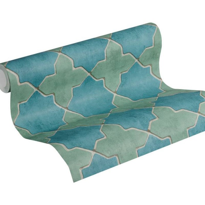 As Creation|Papier peint carreaux arabe marocain vert turquoise|Imitation Carreaux