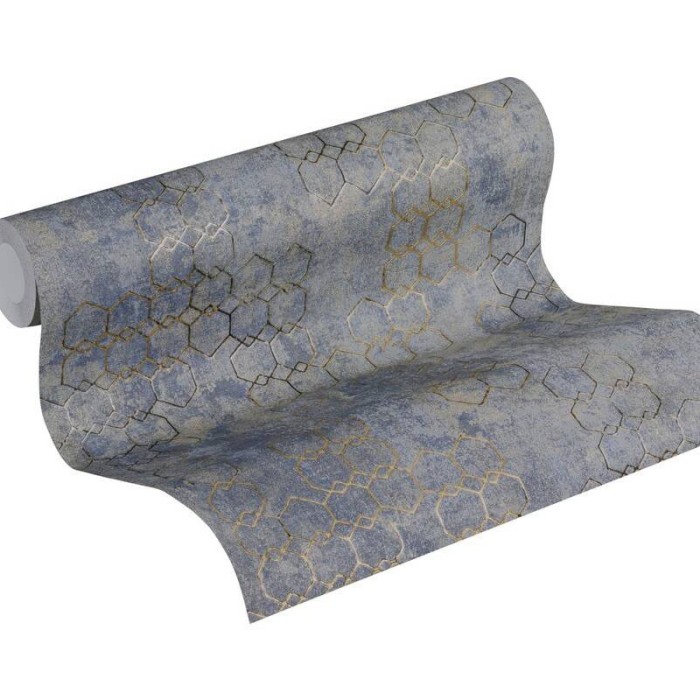 As Creation|Papel pintado moderno gráficos metalizados azul y dorado|Papel Pintado